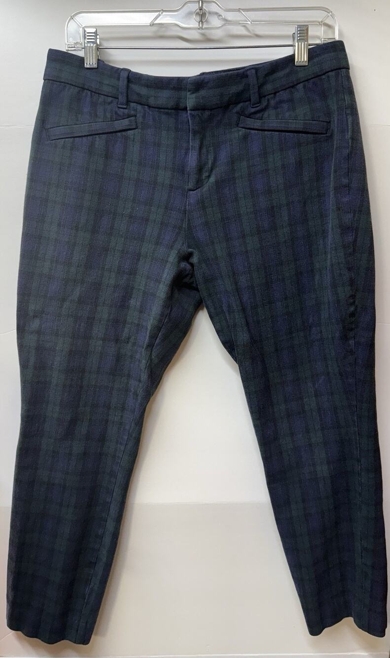 Gap Pants Womens Size 12 Green Blue Plaid Flat Front Signature Skinny Ankle